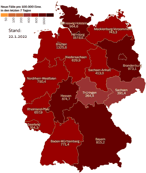 Inzidenzwerte am 22. Jan. 2022